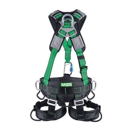 Msa Safety Gravity Suspension Harness, Aluminum Back, Front, Ventral & Hip D-Rings, Lumbar, Shoulder & Leg 10150455
